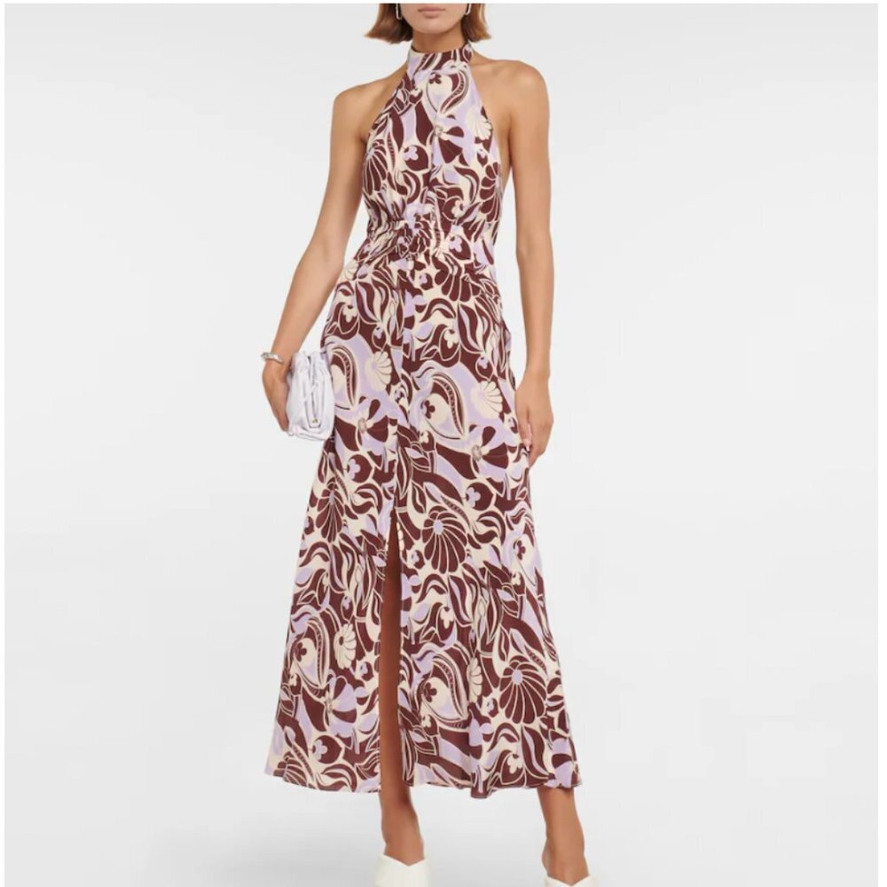 RIXO Kendra printed halterneck silk dress Size 8 EUC